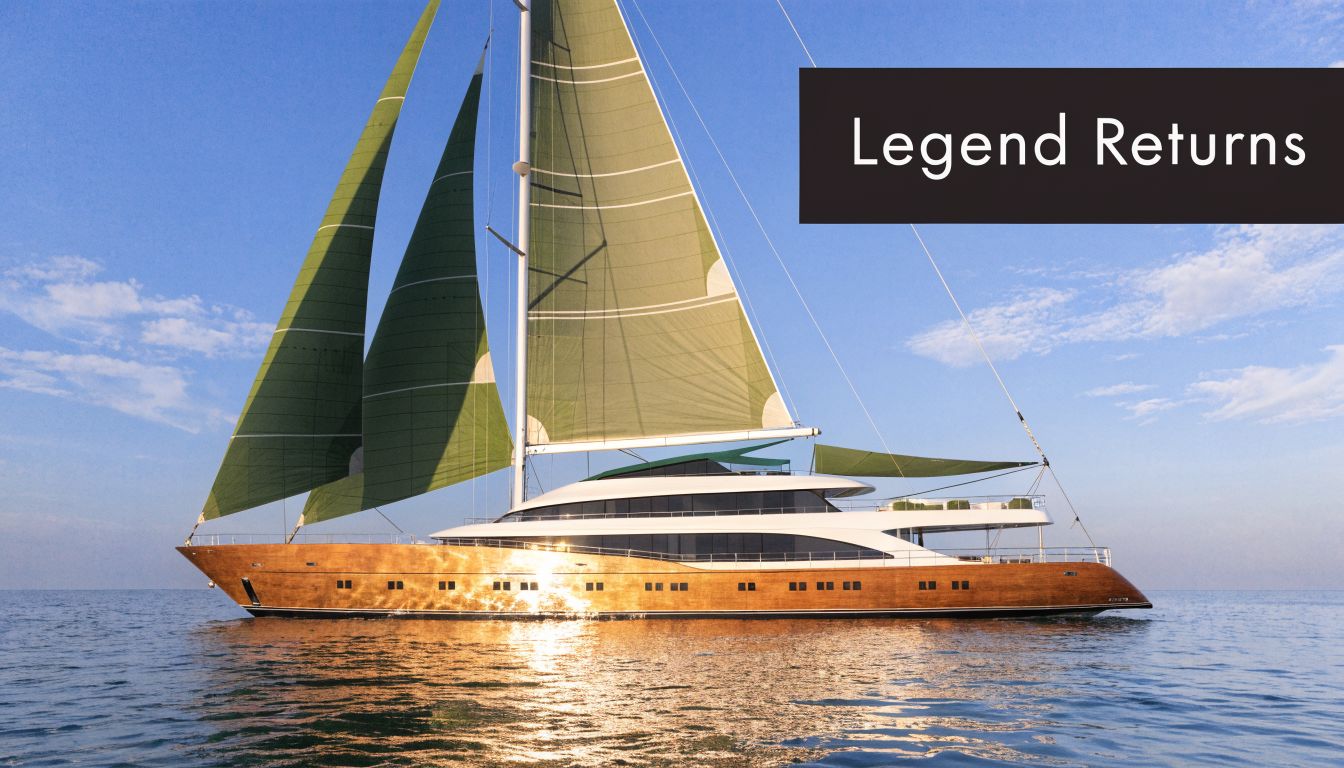 A luxurious wooden-hulled Orient Express sailing yacht cruising on calm open waters under a clear blue sky.