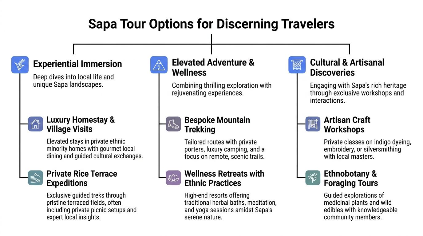 A diagram outlining three categories of premium tour options for travelers visiting Sapa, Vietnam.
