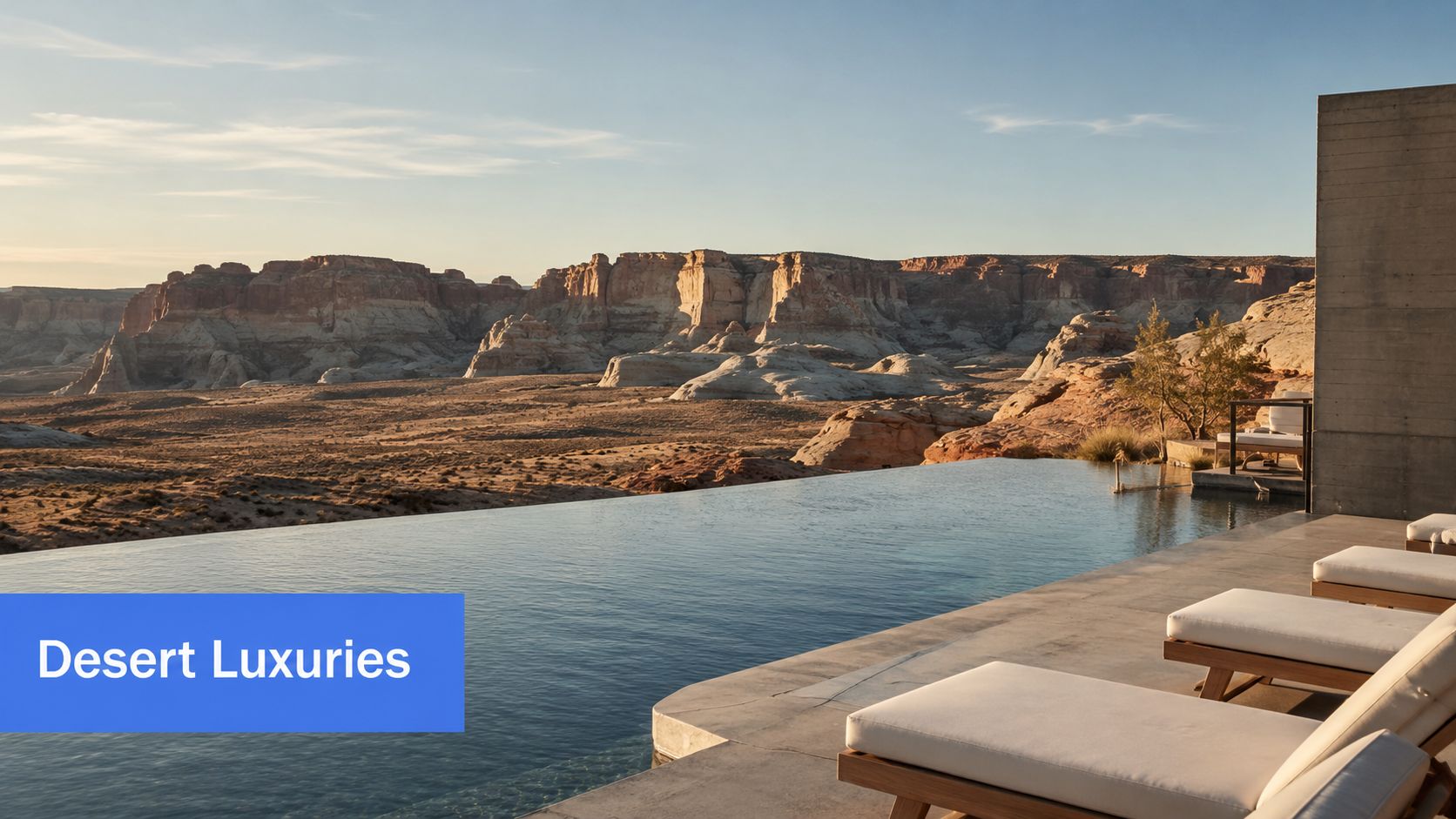A luxurious infinity pool overlooking the stunning desert landscape and rock formations in Utah and Arizona.