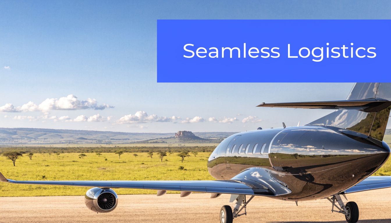 A sleek private jet parked on a runway overlooking a scenic landscape with a distant rock formation.