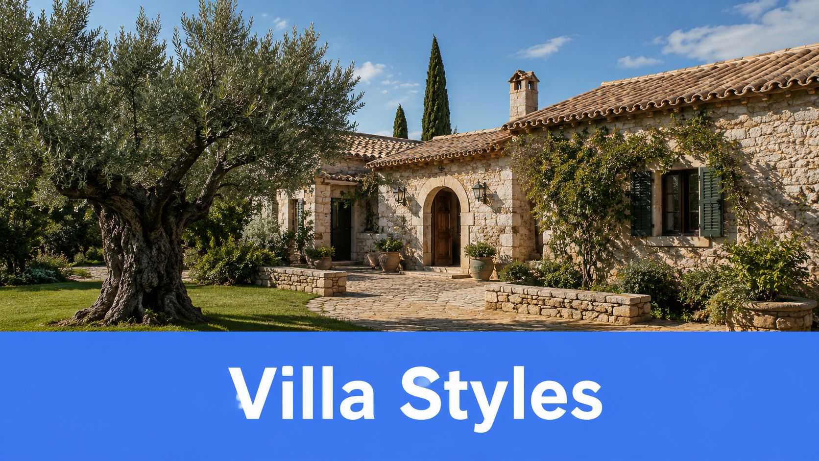 A rustic stone villa in Spain with a beautiful courtyard and a large olive tree.